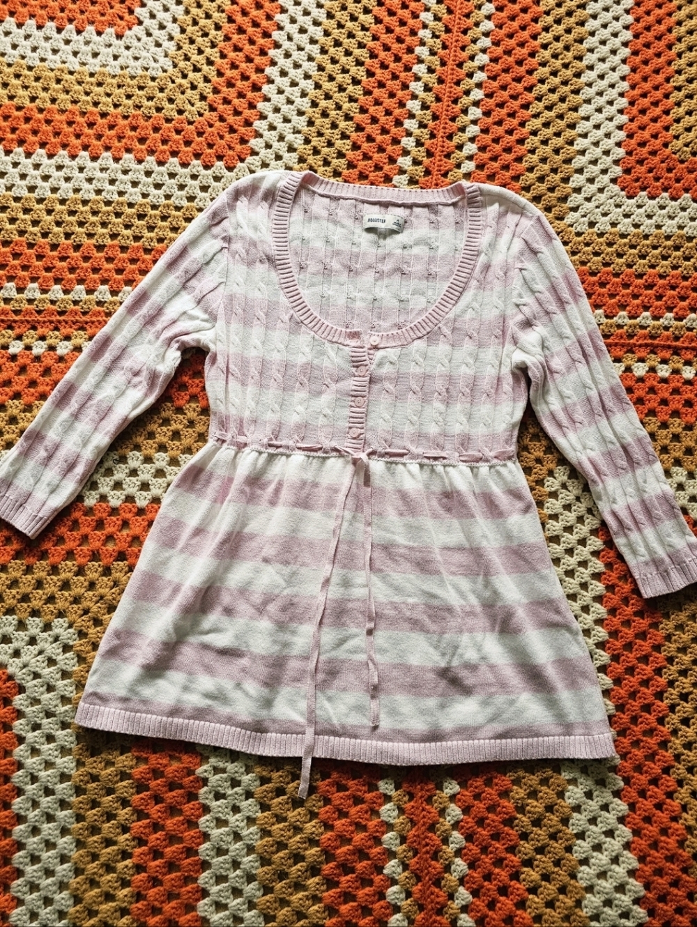 Hollister 2000s Vault Pink Stripe Cable Knit Babydoll Long Sleeve Top Bella Swan